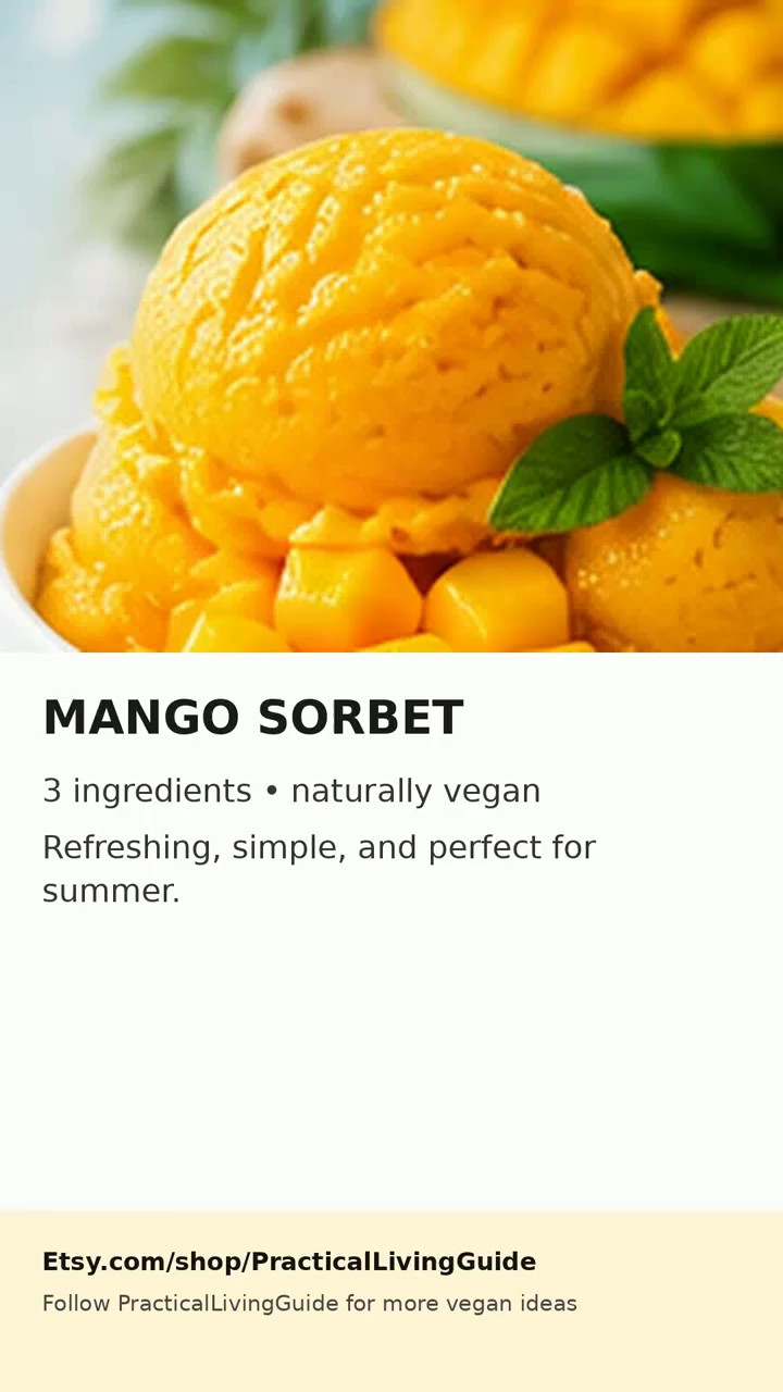 Video showing bright orange homemade mango sorbet being prepared and served in scoops.