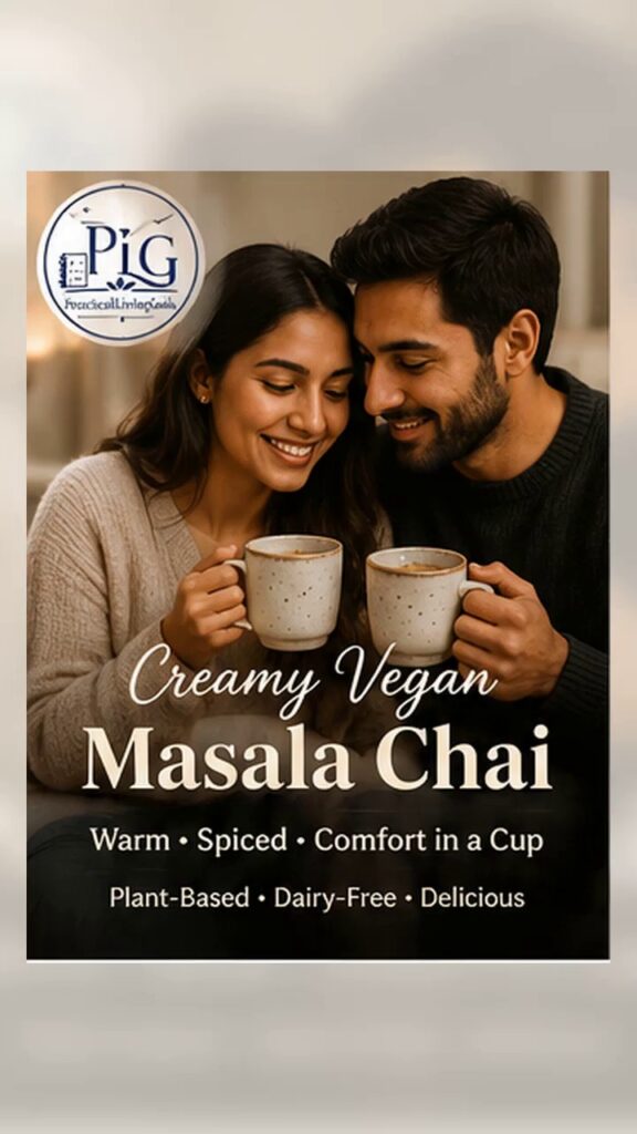 Step-by-step video for creamy vegan masala chai with spices, tea and plant-based milk.