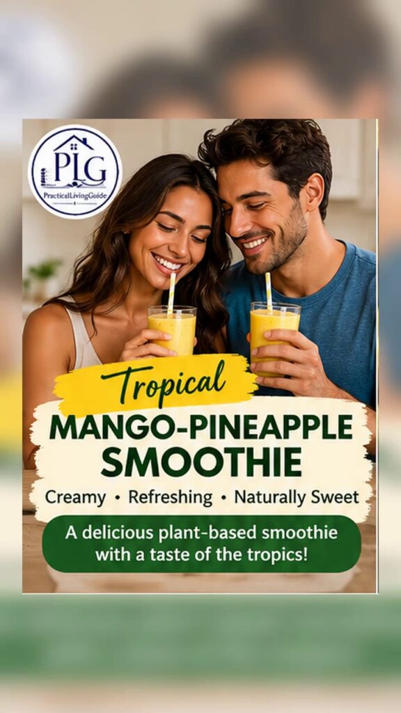 Video showing a tropical mango-pineapple smoothie being blended and served.