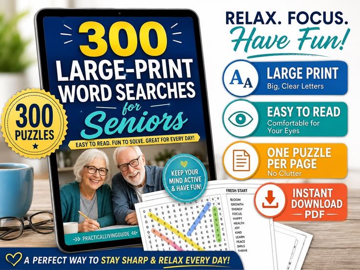 300 Large-Print Word Searches for Seniors