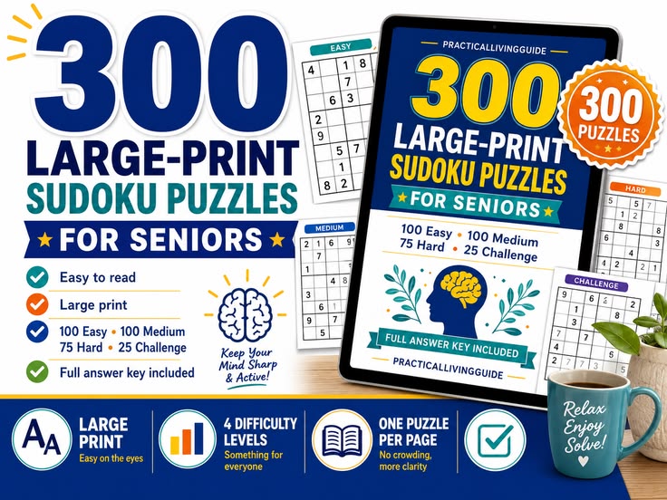 300 Large-Print Sudoku for Seniors