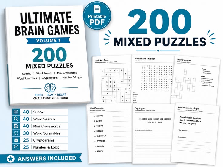 Ultimate Brain Games Volume 1 – 200 Mixed Puzzles
